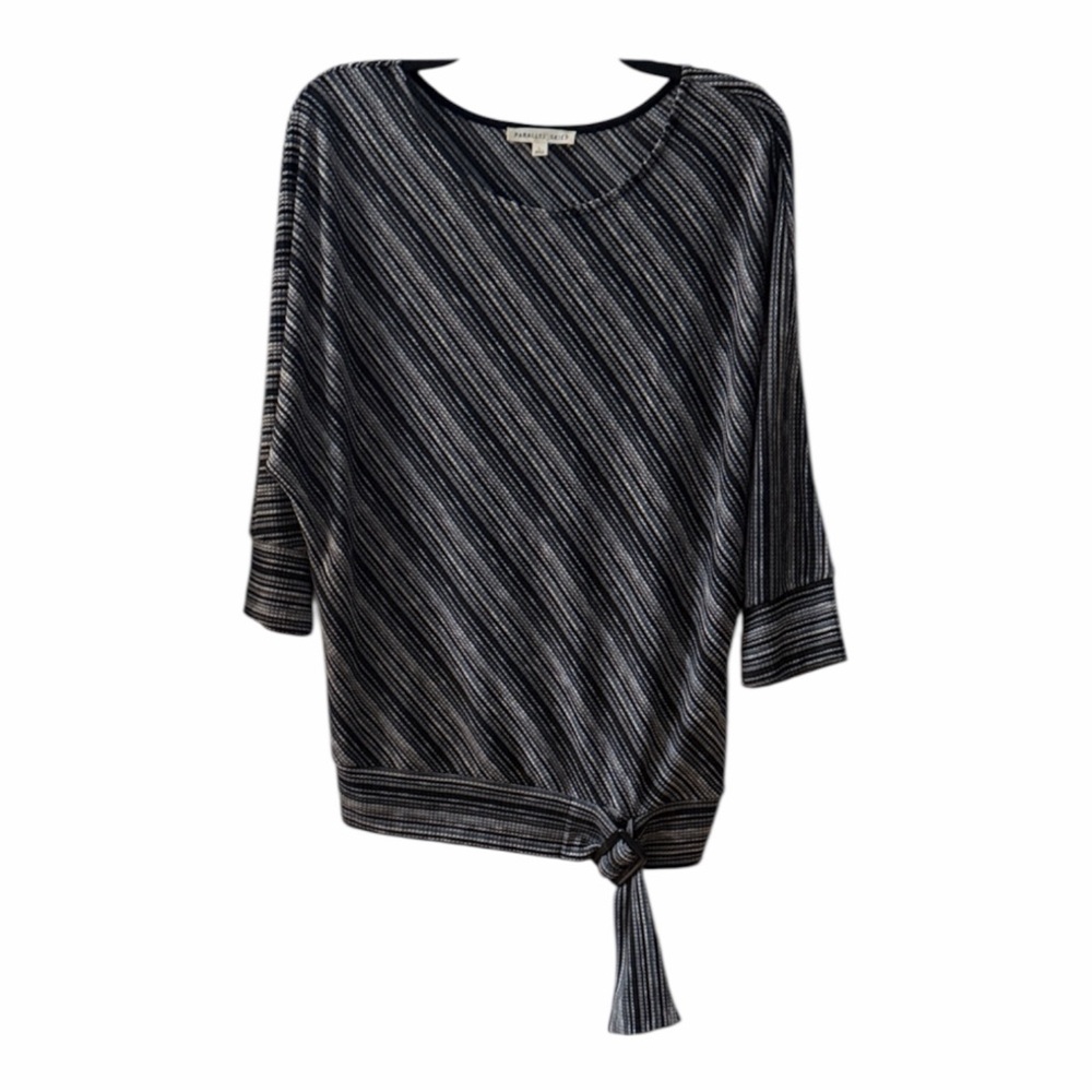 Parallel Skies Black and White Diagonal Stripe Tie-Hem Tunic